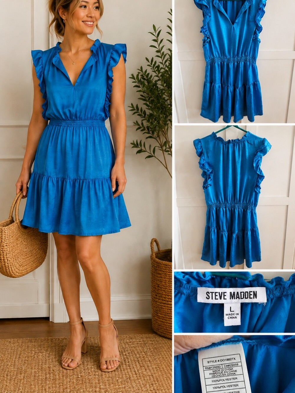 Steve Madden Bright Blue Ruffle Tiered Summer Dress